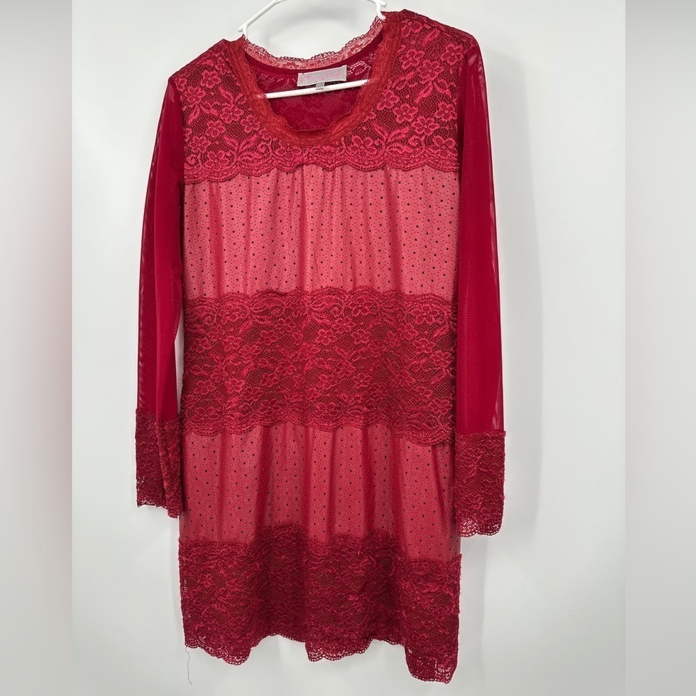 Pretty Angel Red Lace Overlay Long Sleeve Dress